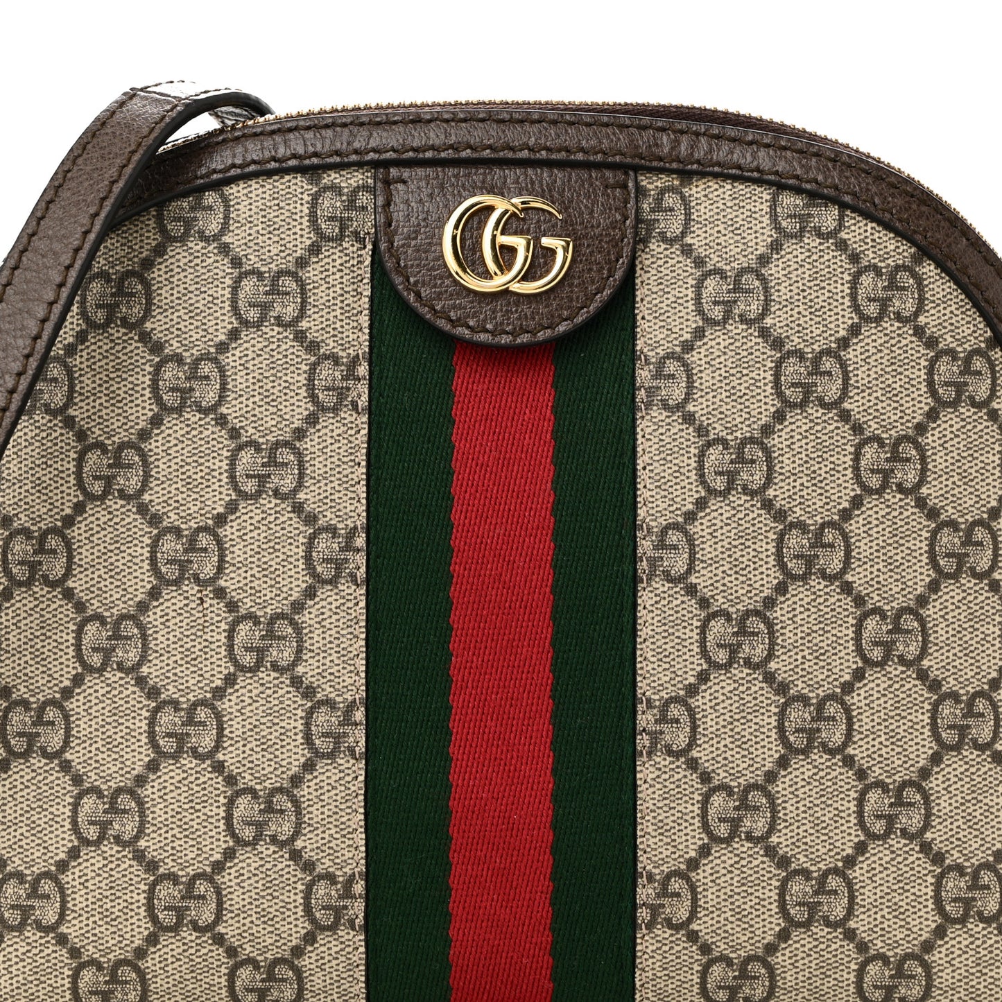 GG Supreme Monogram Textured Dollar Calfskin Web Small Ophidia Dome Shoulder Bag Beige Ebony New Acero