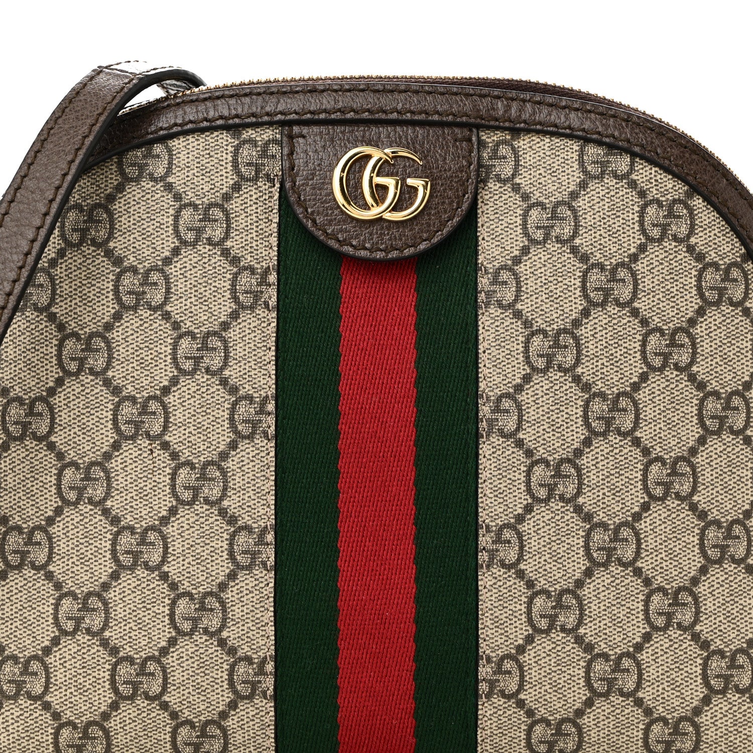 Gucci GG Supreme Monogram Textured Dollar Calfskin Web Small Ophidia Dome Shoulder Bag Beige Ebony New Acero 8 of 10