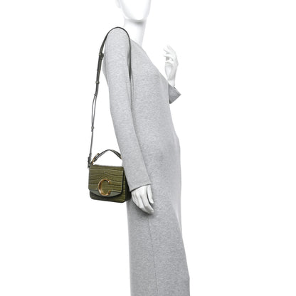 Chloe Calfskin Crocodile Embossed Mini C Double Carry Misty Forest 2 of 10