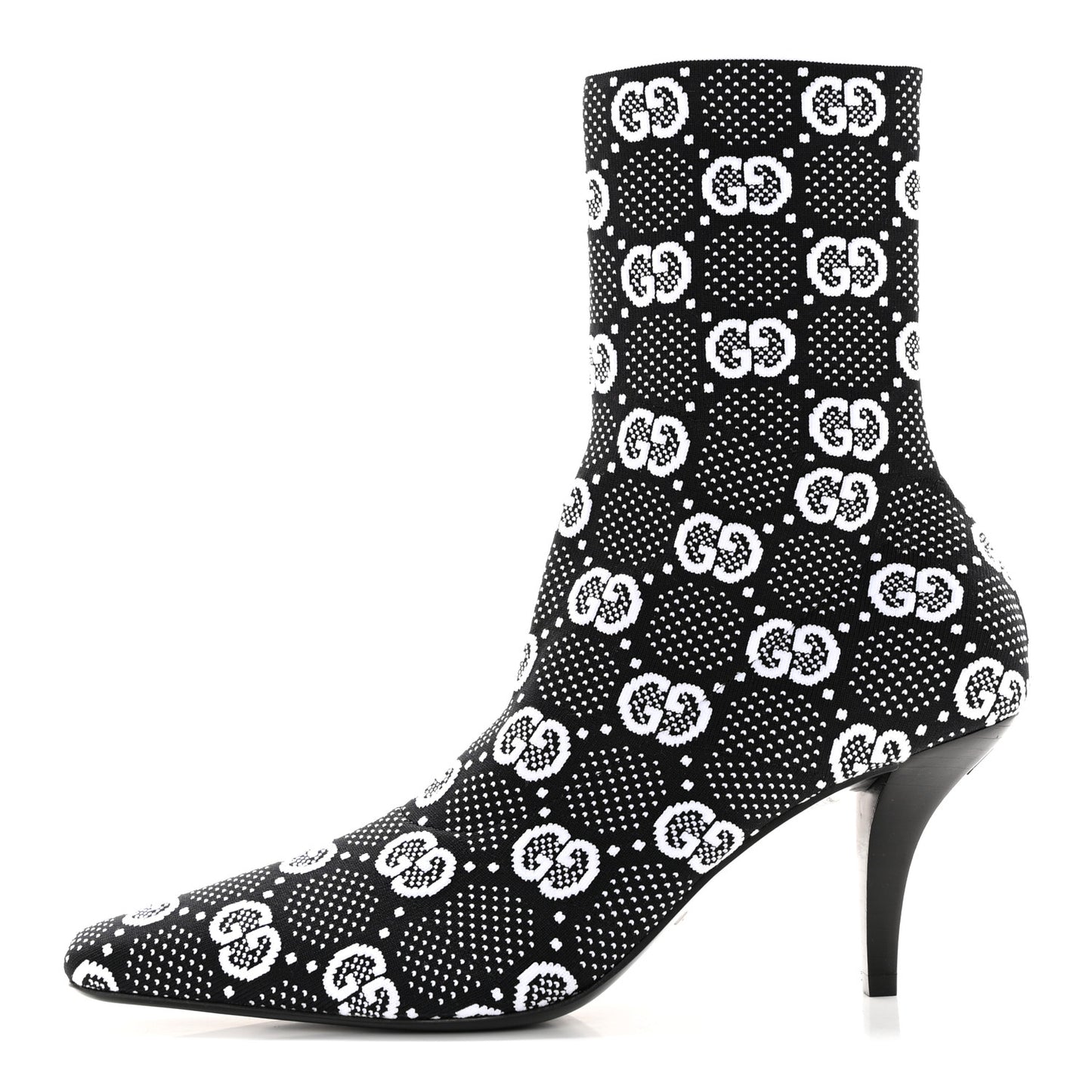Technical Jersey Knit GG Monogram Square G 75mm Ankle Boots 37.5 Black Great White