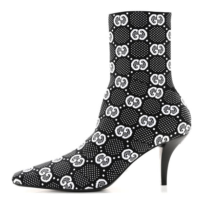 Gucci Technical Jersey Knit GG Monogram Square G 75mm Ankle Boots 37.5 Black Great White 1 of 11