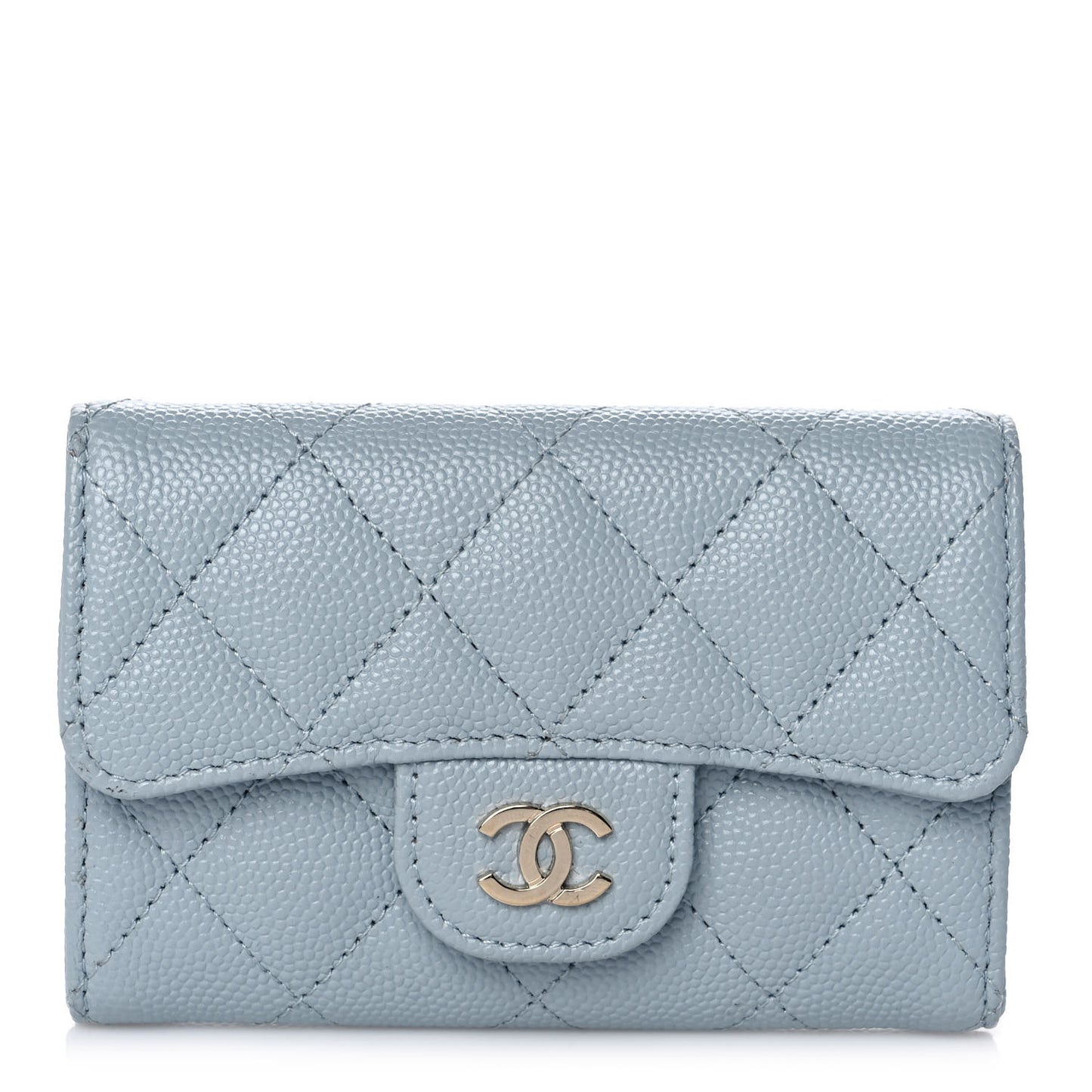 Caviar Quilted Flap Card Holder Wallet Light Blue