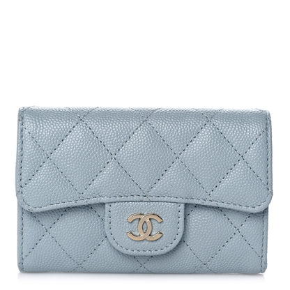 Chanel Caviar Quilted Flap Card Holder Wallet Light Blue 1 of 10