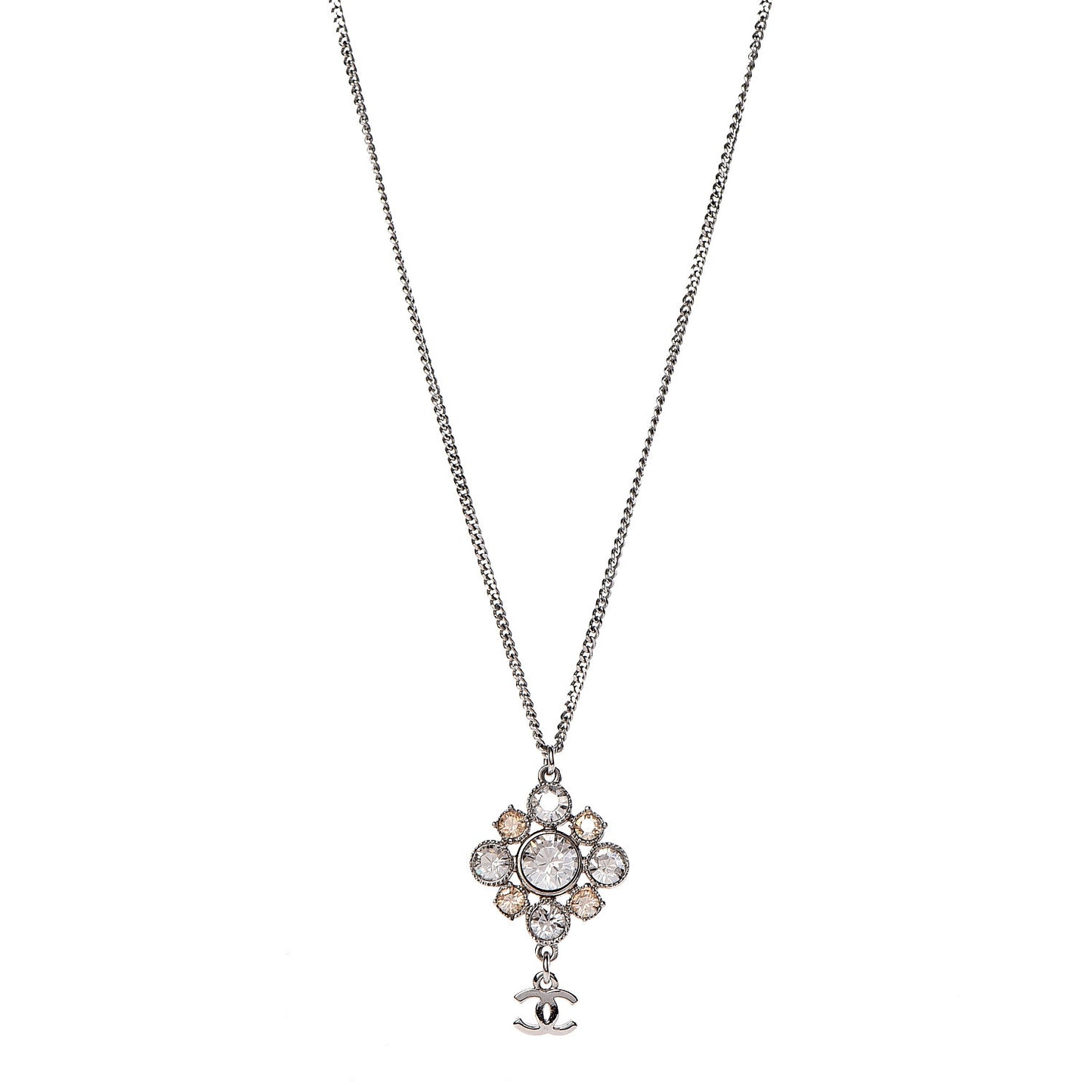 Crystal CC Drop Pendant Necklace Silver
