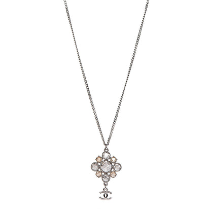 Chanel Crystal CC Drop Pendant Necklace Silver 1 of 7