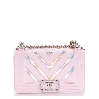 Chanel Lambskin Iridescent PVC Chevron Quilted Small Boy Flap Light Pink Silver 2 of 15