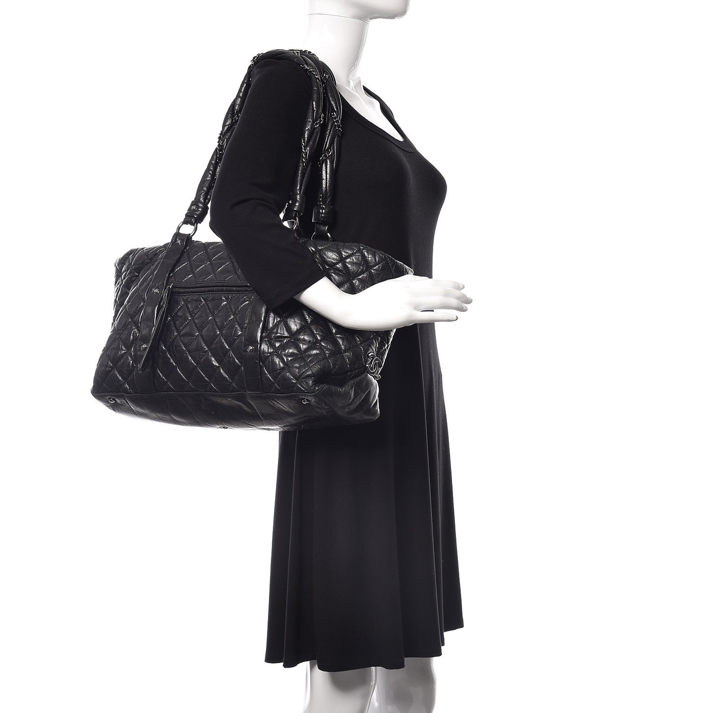 Aged Calfskin Vintage Ligne XL Lady Braid Tote Black