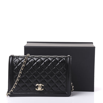 Chanel Glazed Crackled Calfskin Wallet On Chain WOC Black 11 of 11