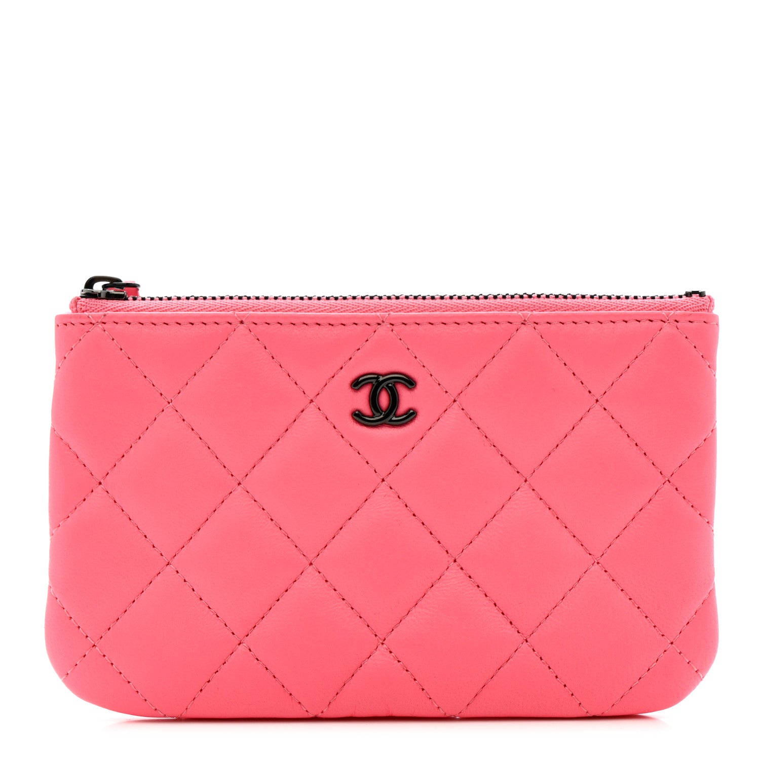 Chanel Lambskin Quilted Small Cosmetic Case Coral Pink 1 of 8
