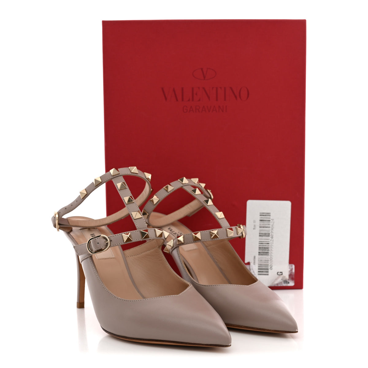 Calfskin Nappa Rockstud Ankle Strap 100mm Pumps 37 Poudre