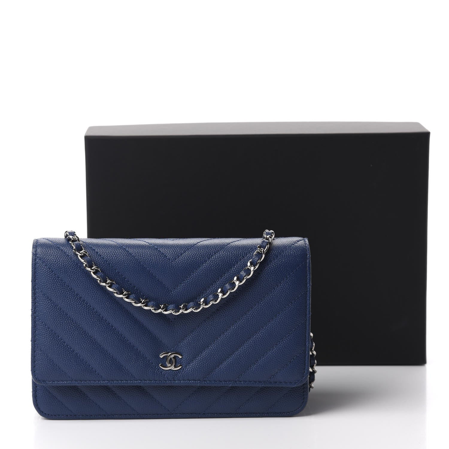 Chanel Caviar Chevron Wallet On Chain WOC Navy 12 of 12