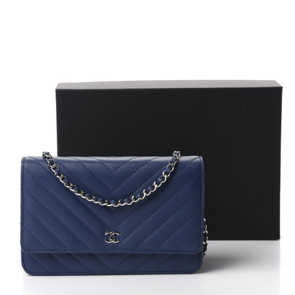 Chanel Caviar Chevron Wallet On Chain WOC Navy 12 of 12