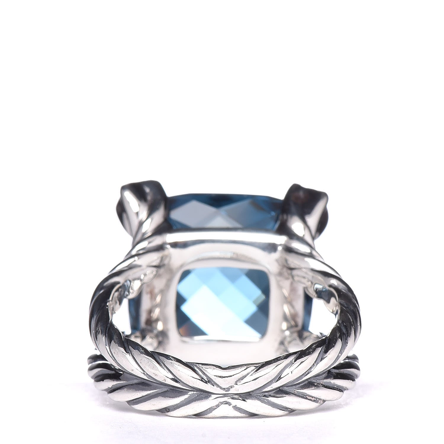 David Yurman Sterling Silver Diamond Hampton Blue Topaz 15mm Cushion On Point Ring 53 6.5 4 of 5