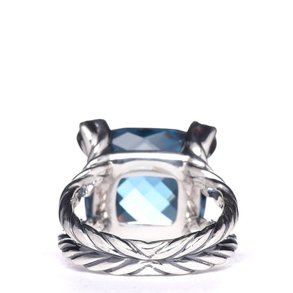 David Yurman Sterling Silver Diamond Hampton Blue Topaz 15mm Cushion On Point Ring 53 6.5 4 of 5