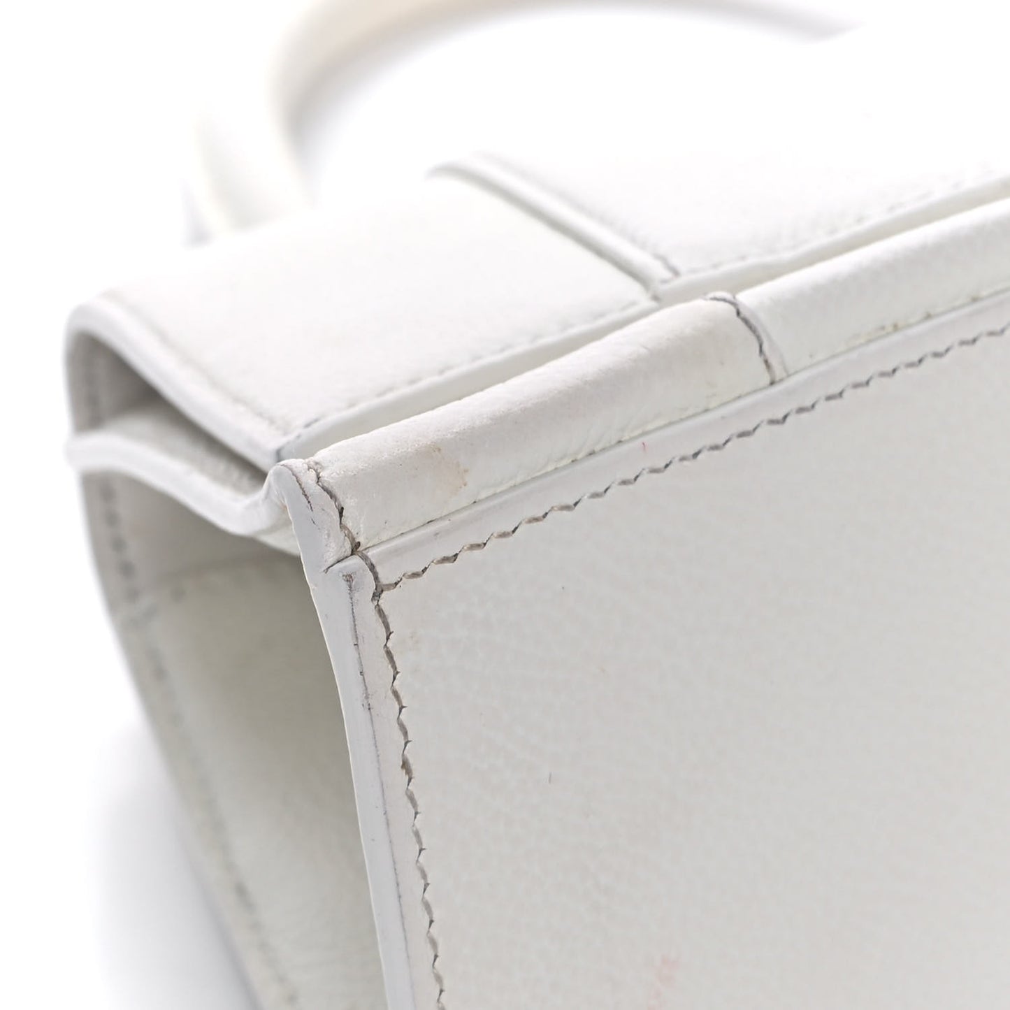 Grained Calfskin Small Hourglass Top Handle Bag White