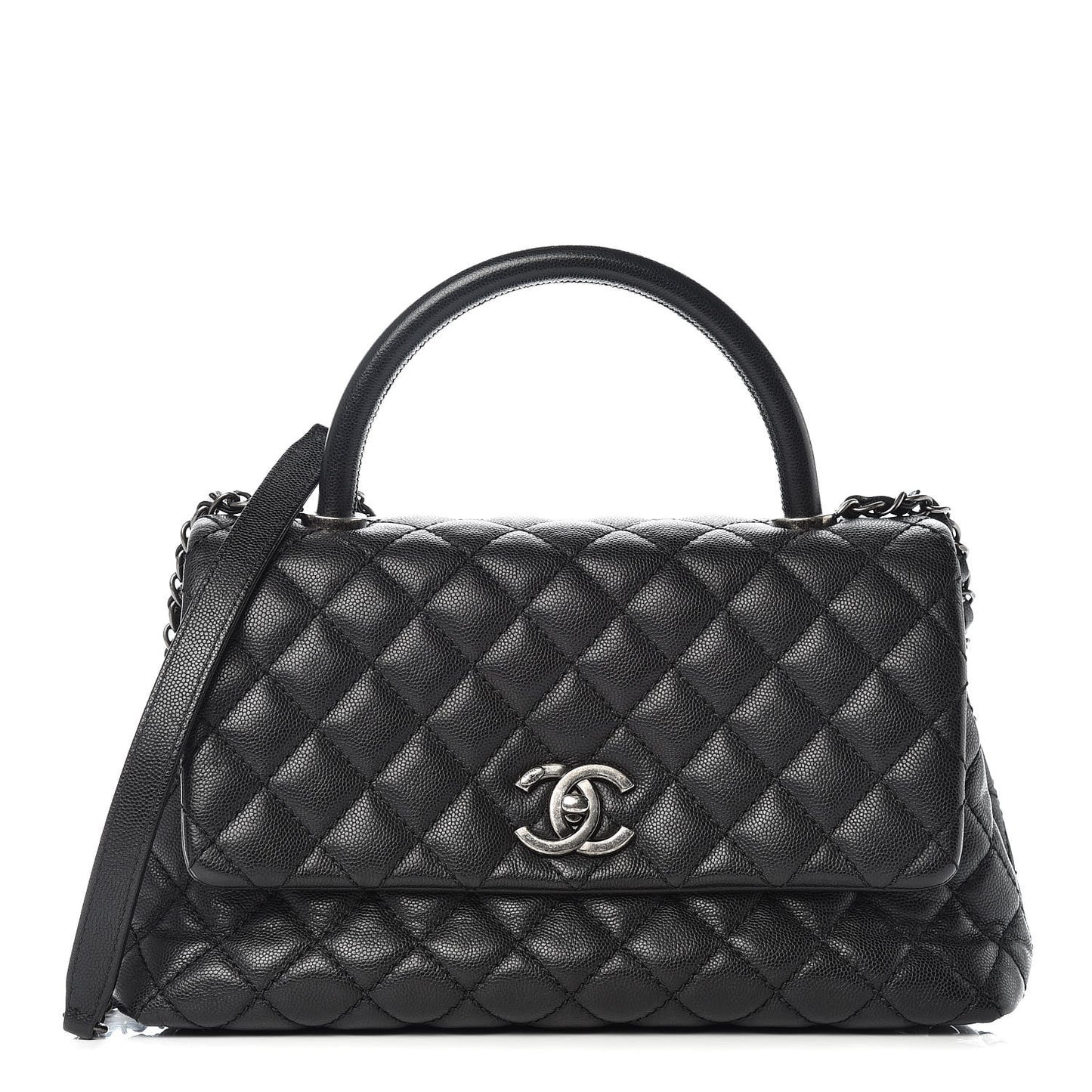 Caviar Quilted Small Coco Handle Flap Black