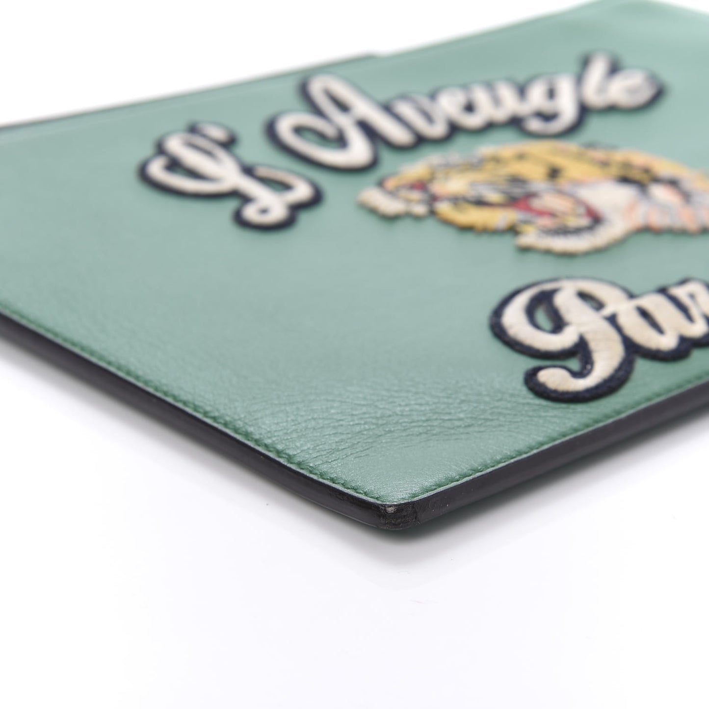 Calfskin Embroidered Large L'Aveugle Par Amour Zip Pouch Green