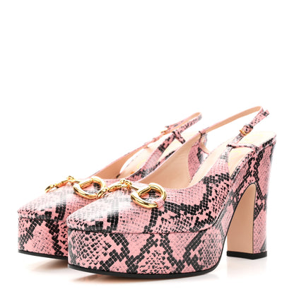 Gucci Calfskin Python Print Horsebit Platform 35/120mm Slingback Pumps 41 Wild Rose 4 of 9