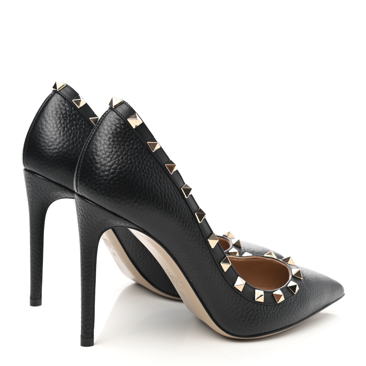Valentino Garavani Pebbled Calfskin Rockstud 100mm Pumps 38 Black 4 of 8