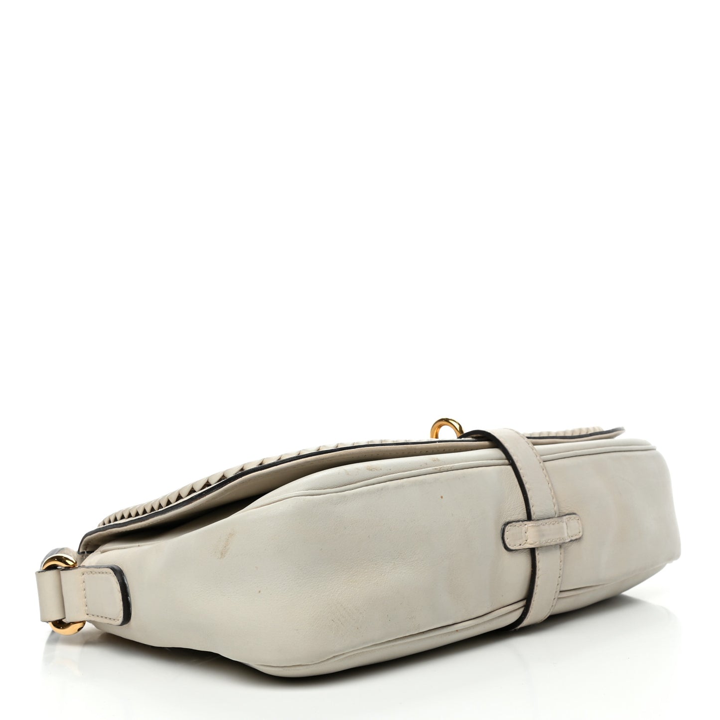 Calfskin Handmade Medium Flap Shoulder Bag Off White