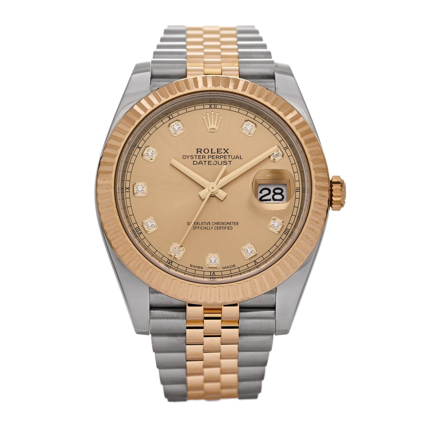 Stainless Steel 18K Yellow Gold Diamond 41mm Oyster Perpetual Datejust Watch Champagne 126333
