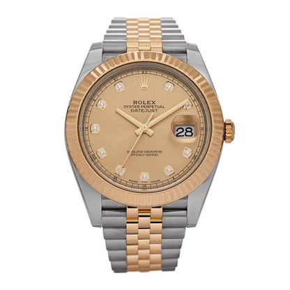 Rolex Stainless Steel 18K Yellow Gold Diamond 41mm Oyster Perpetual Datejust Watch Champagne 126333 1 of 5