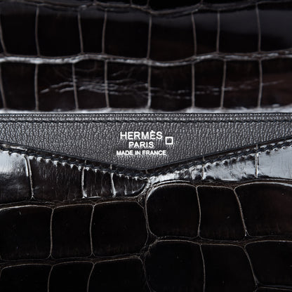 Hermes Shiny Alligator Barenia Faubourg Faco Clutch Macassar Black Fauve 8 of 9