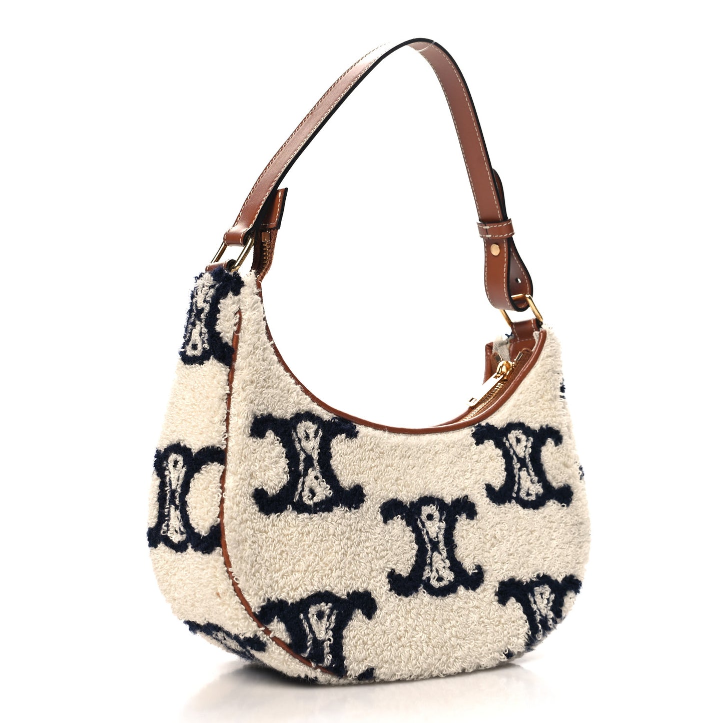 Bouclette Embroidered Ava Triomphe Shoulder Bag Navy Tan