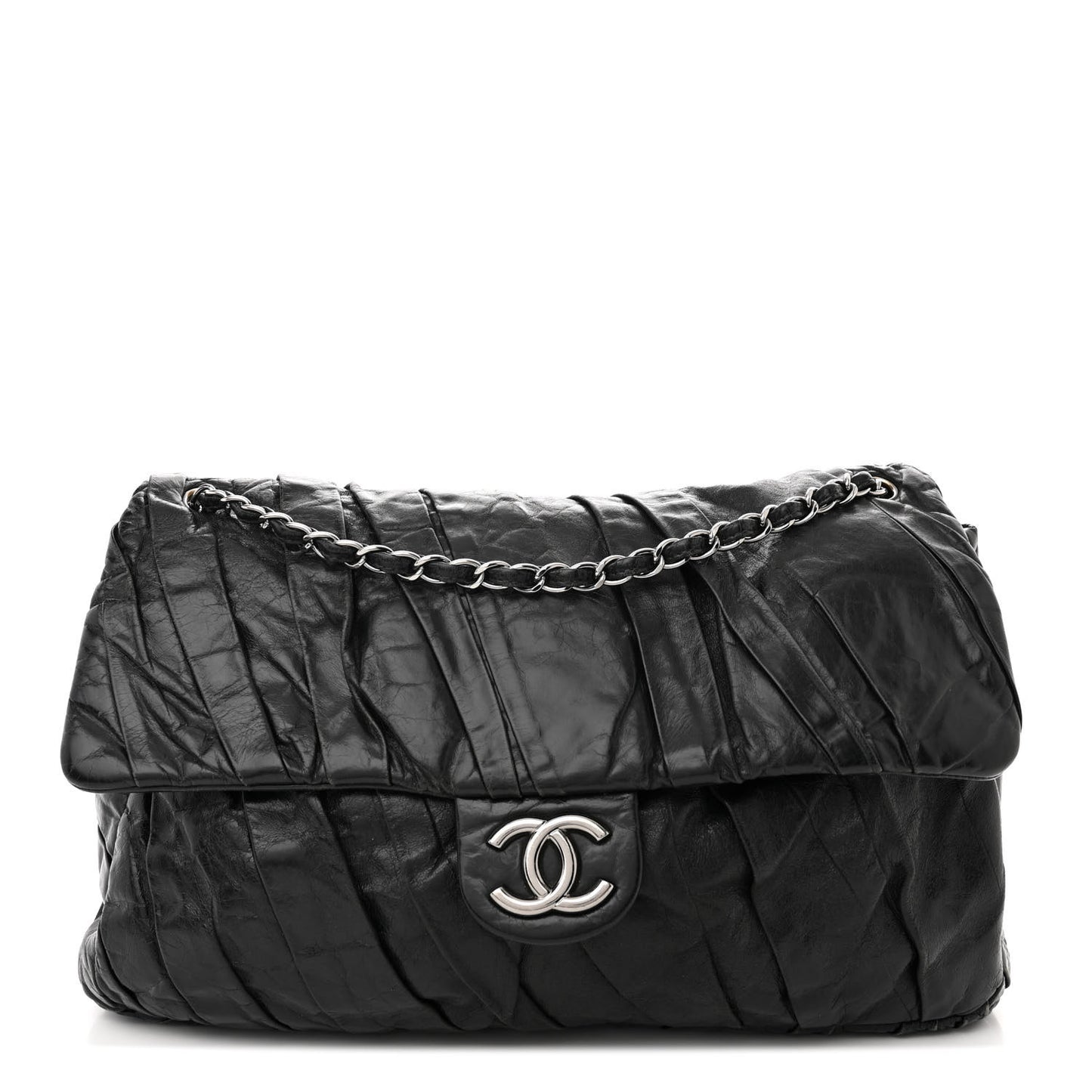 Glazed Calfskin Twisted Maxi Flap Black