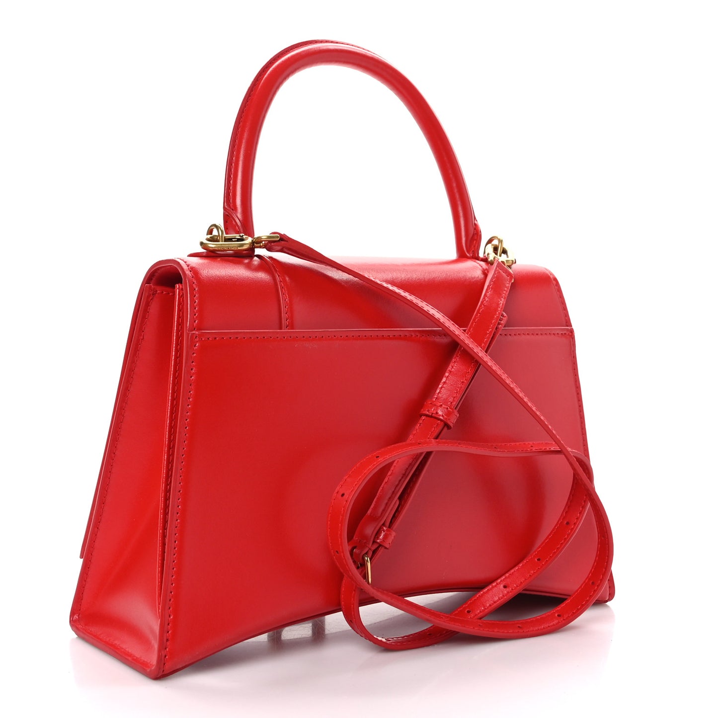 Shiny Box Calfskin Medium Hourglass Top Handle Bag Bright Red