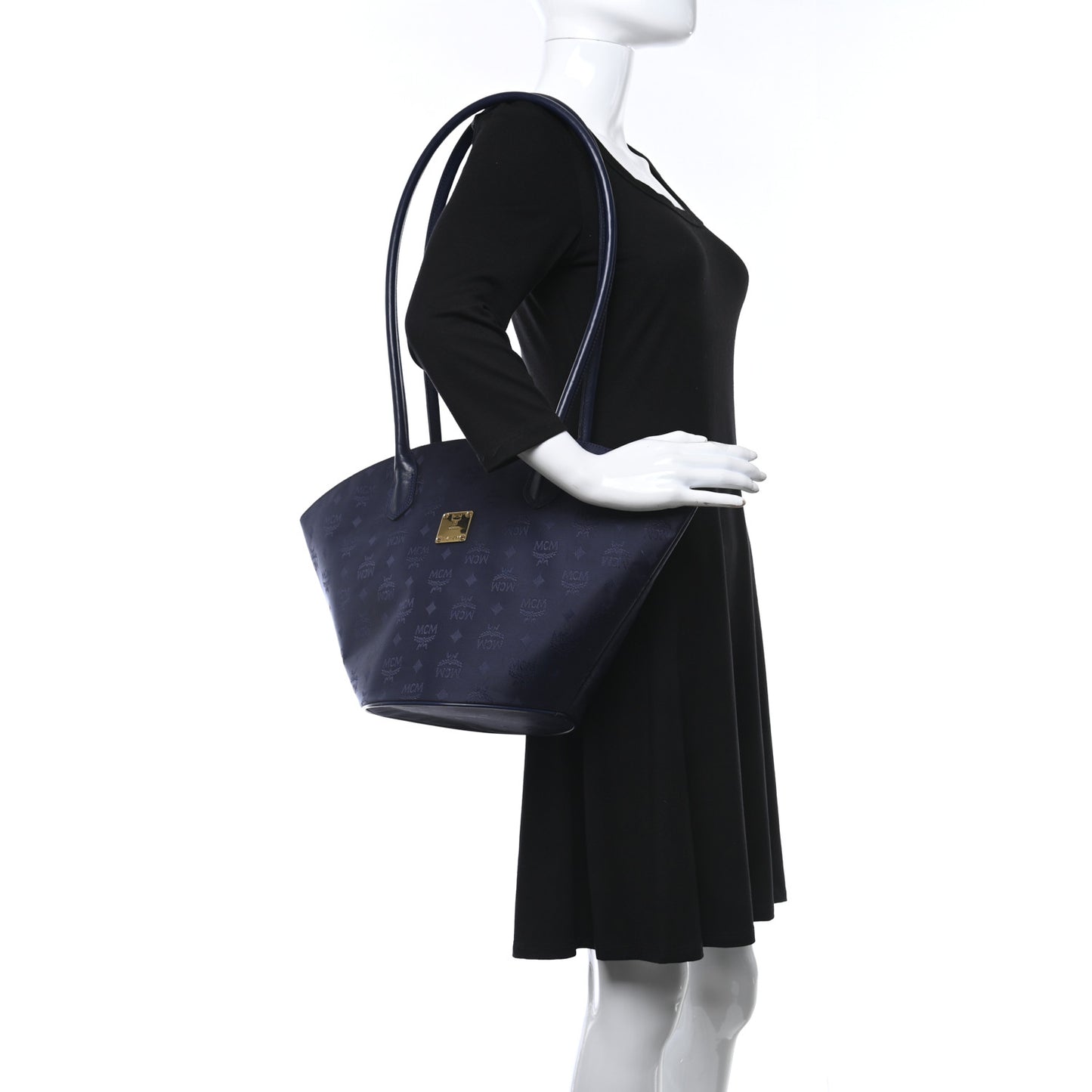 Nylon Monogram Calfskin Tote Navy