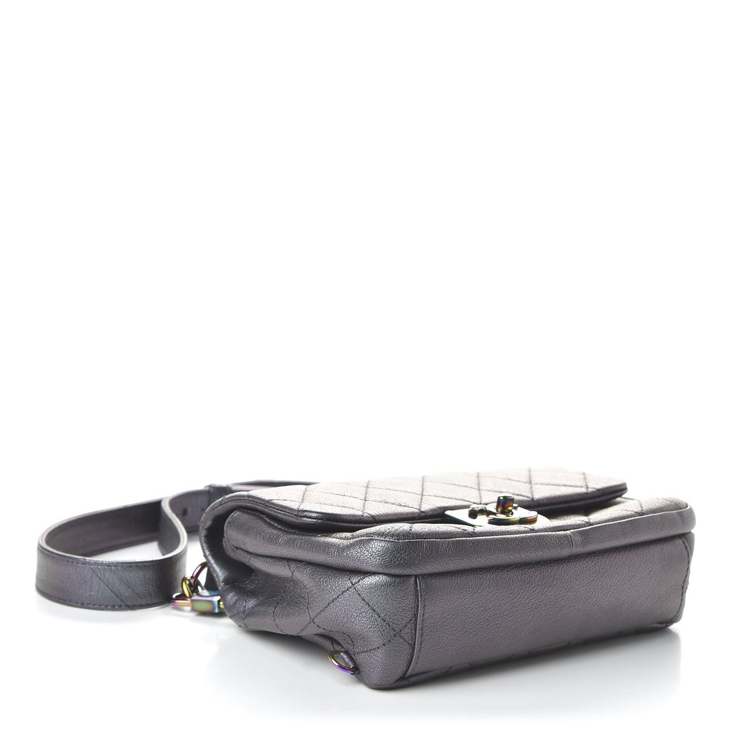 Iridescent Goatskin Quilted Small Double Carry Waist Chain Flap Purple