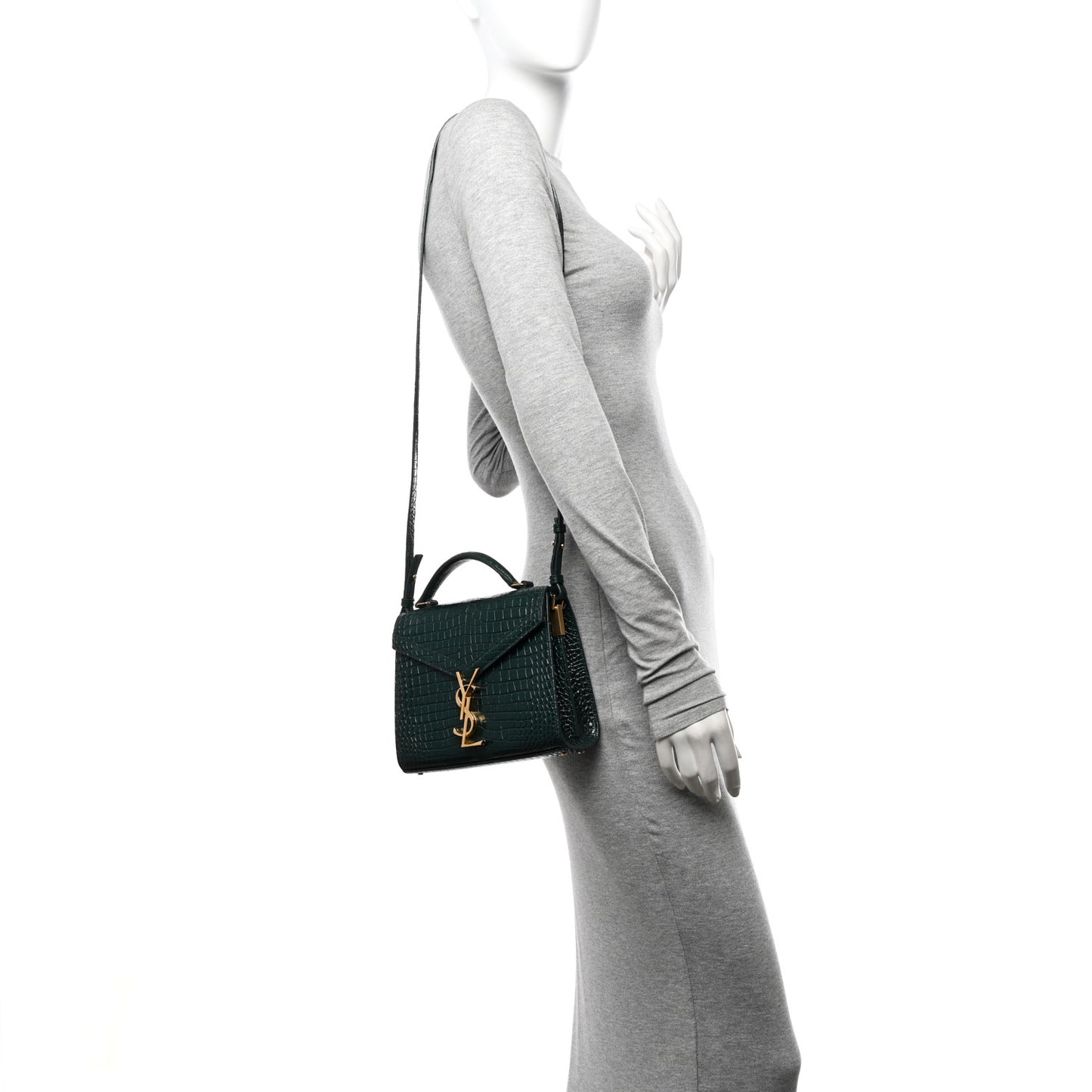 Calfskin Crocodile Embossed Mini Classic Monogram Cassandra Top Handle Green