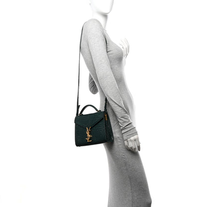 Saint Laurent Calfskin Crocodile Embossed Mini Classic Monogram Cassandra Top Handle Green 2 of 11