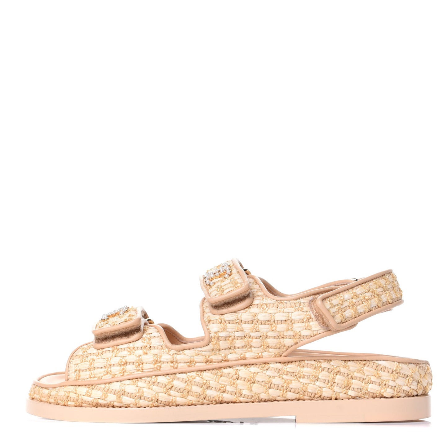 Braided Fabric Velcro Dad Sandals 35 Beige