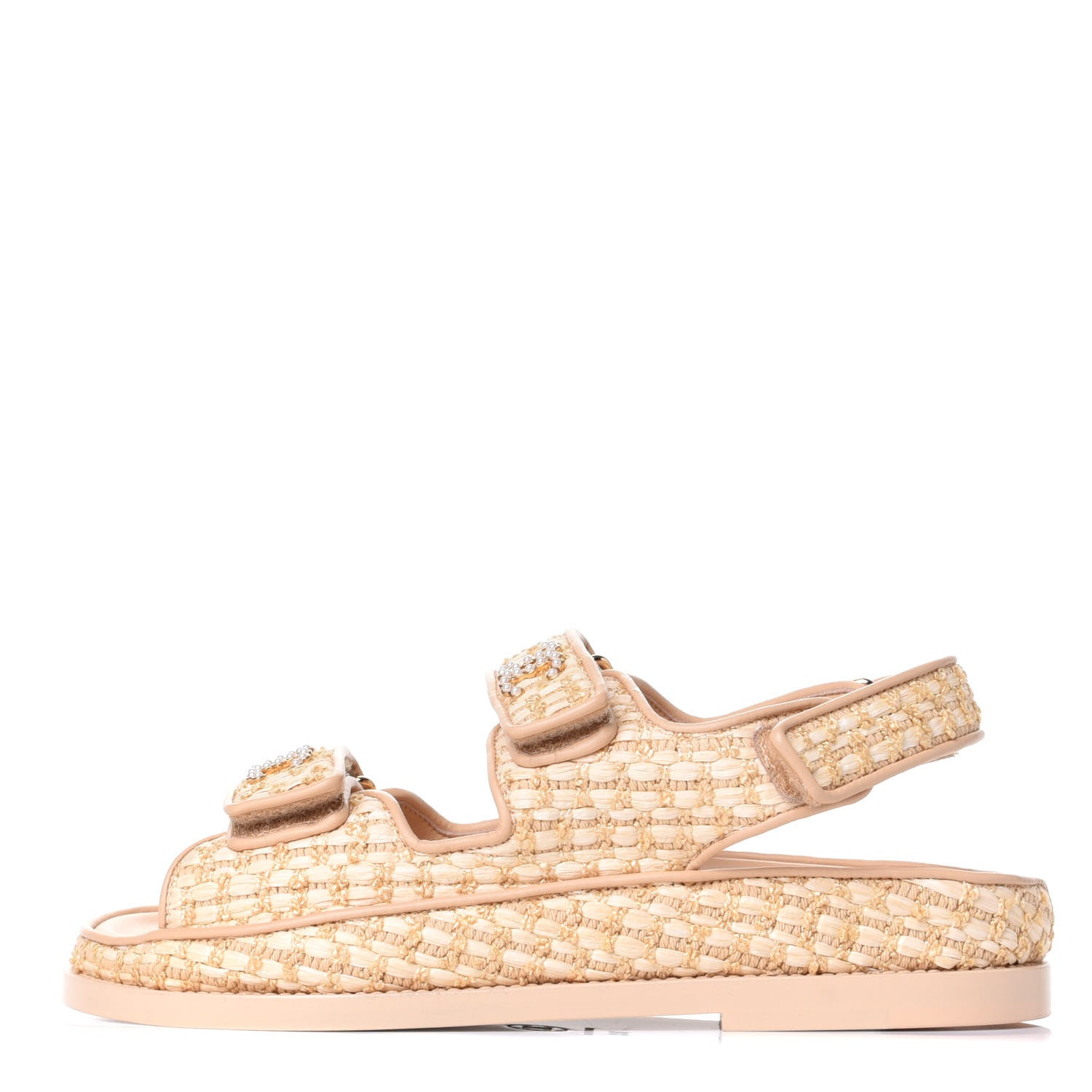 Chanel Braided Fabric Velcro Dad Sandals 35 Beige 1 of 11