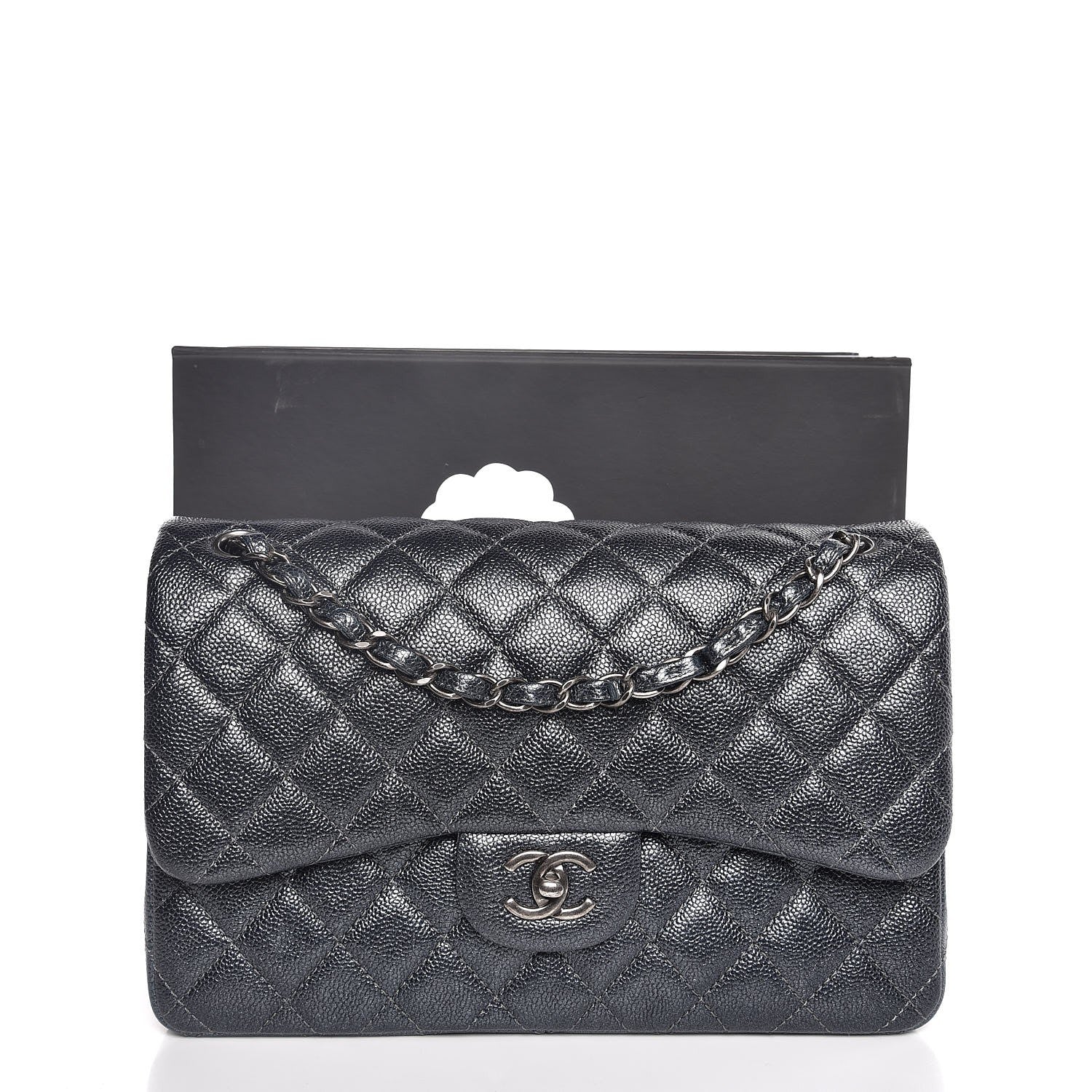 Chanel Metallic Caviar Quilted Jumbo Double Flap Dark Grey 8 of 8