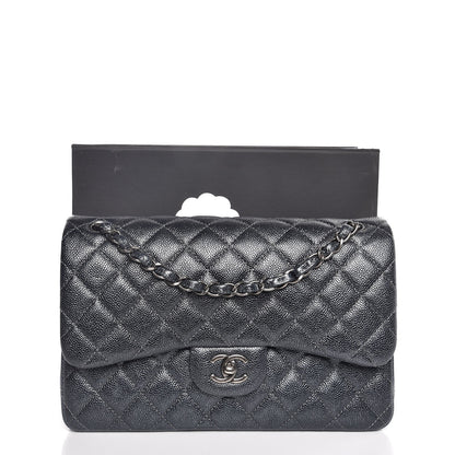 Chanel Metallic Caviar Quilted Jumbo Double Flap Dark Grey 8 of 8