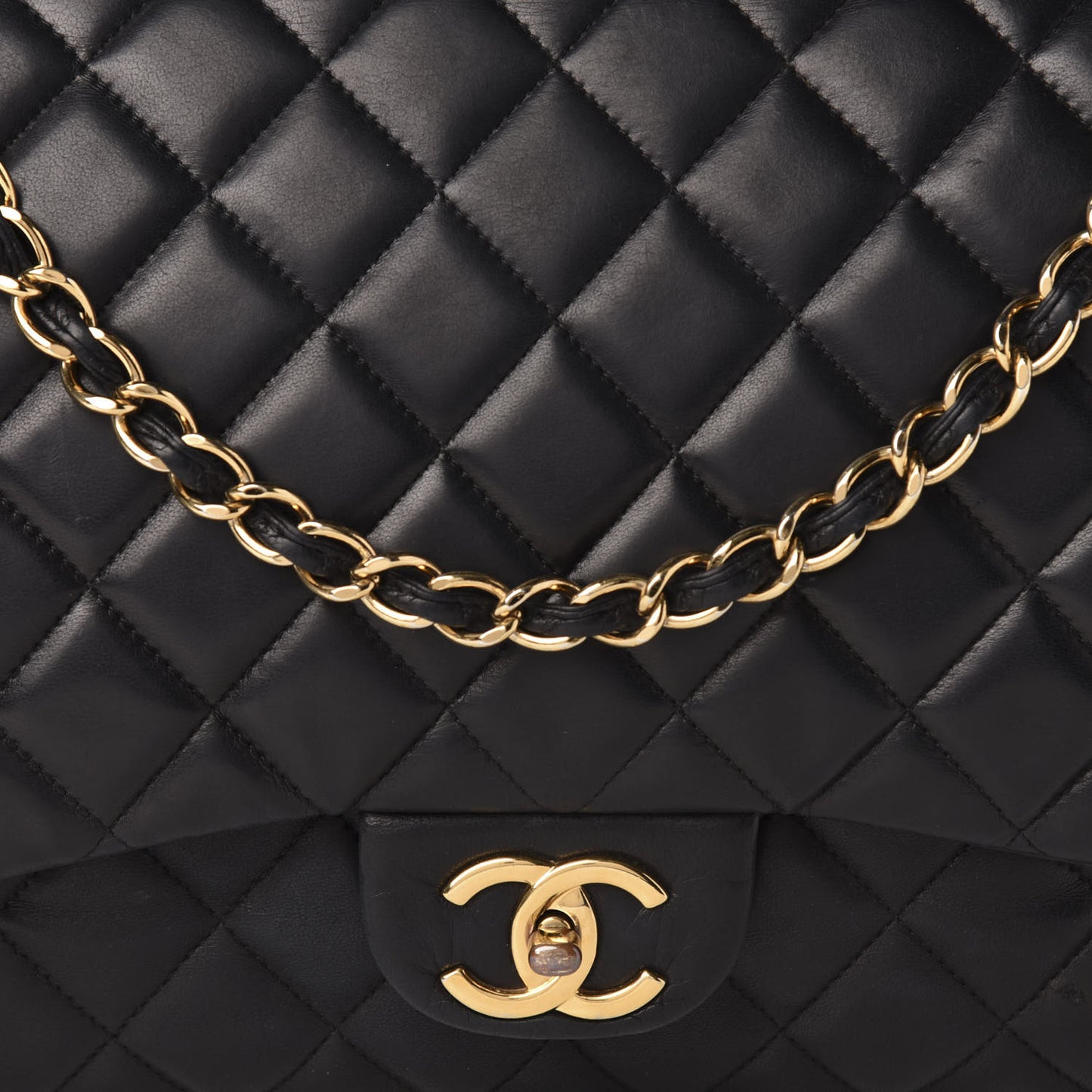 Lambskin Quilted Maxi Double Flap Black