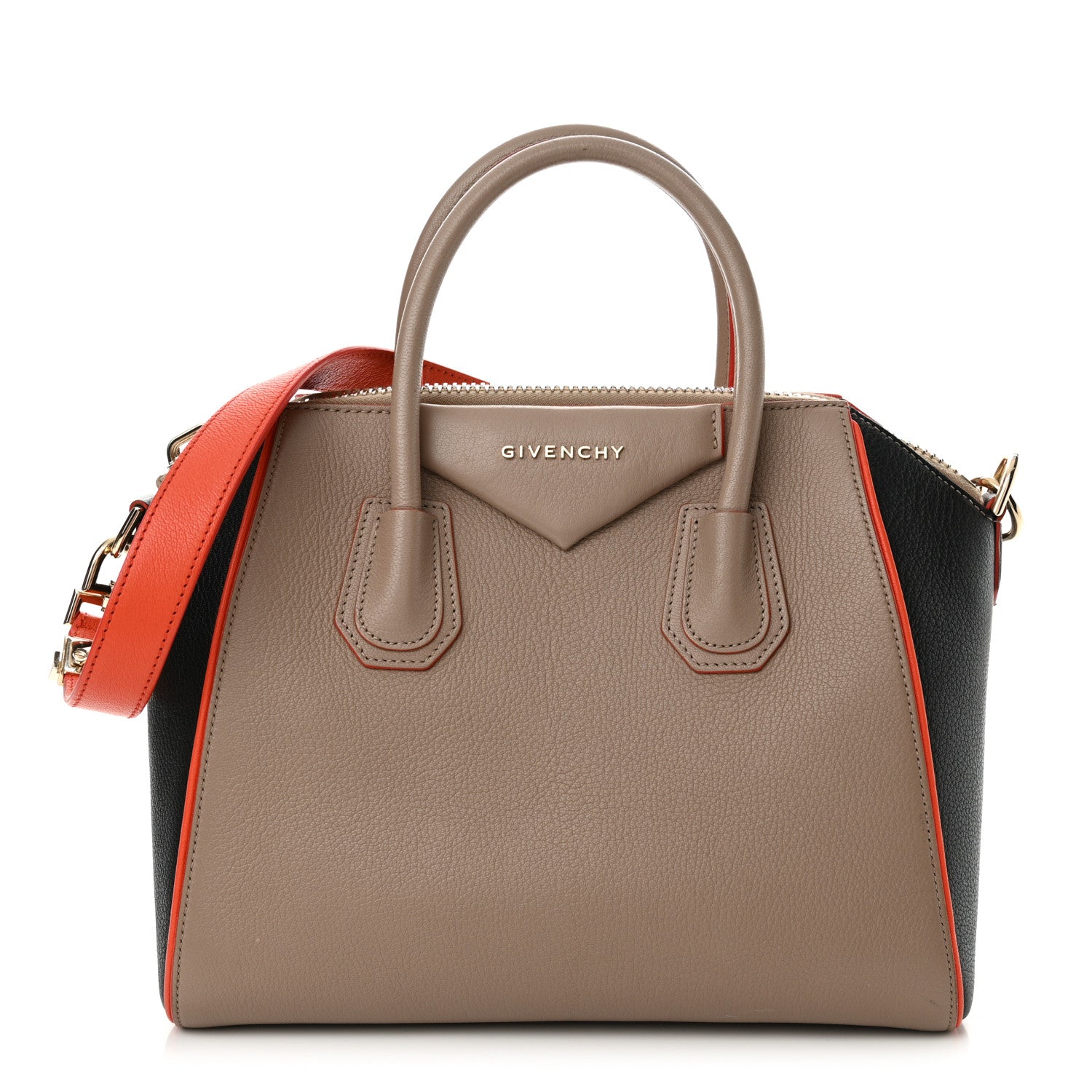 Givenchy Sugar Grained Goatskin Small Tri-Color Antigona Taupe Black Orange 1 of 13