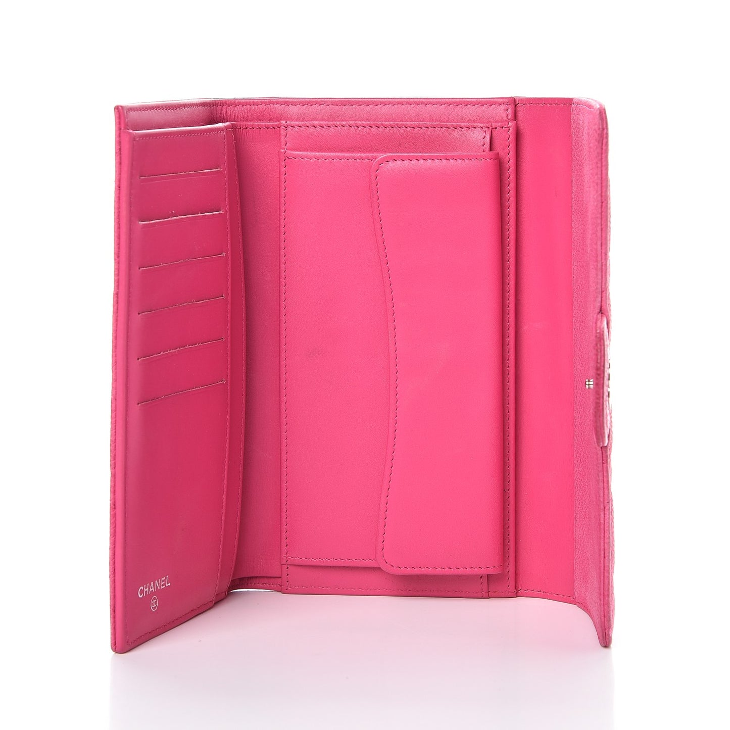 Iridescent Caviar Quilted Large Flap Wallet Pink