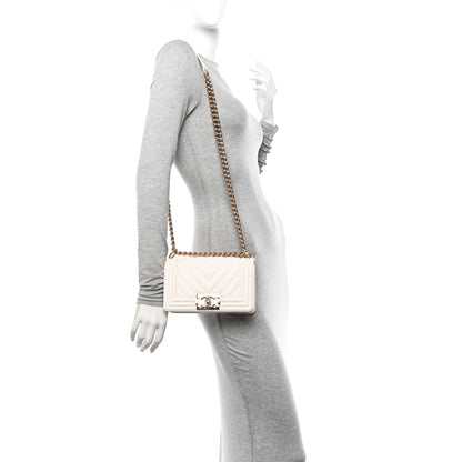 Chanel Caviar Chevron Quilted Small Boy Flap White 2 of 10