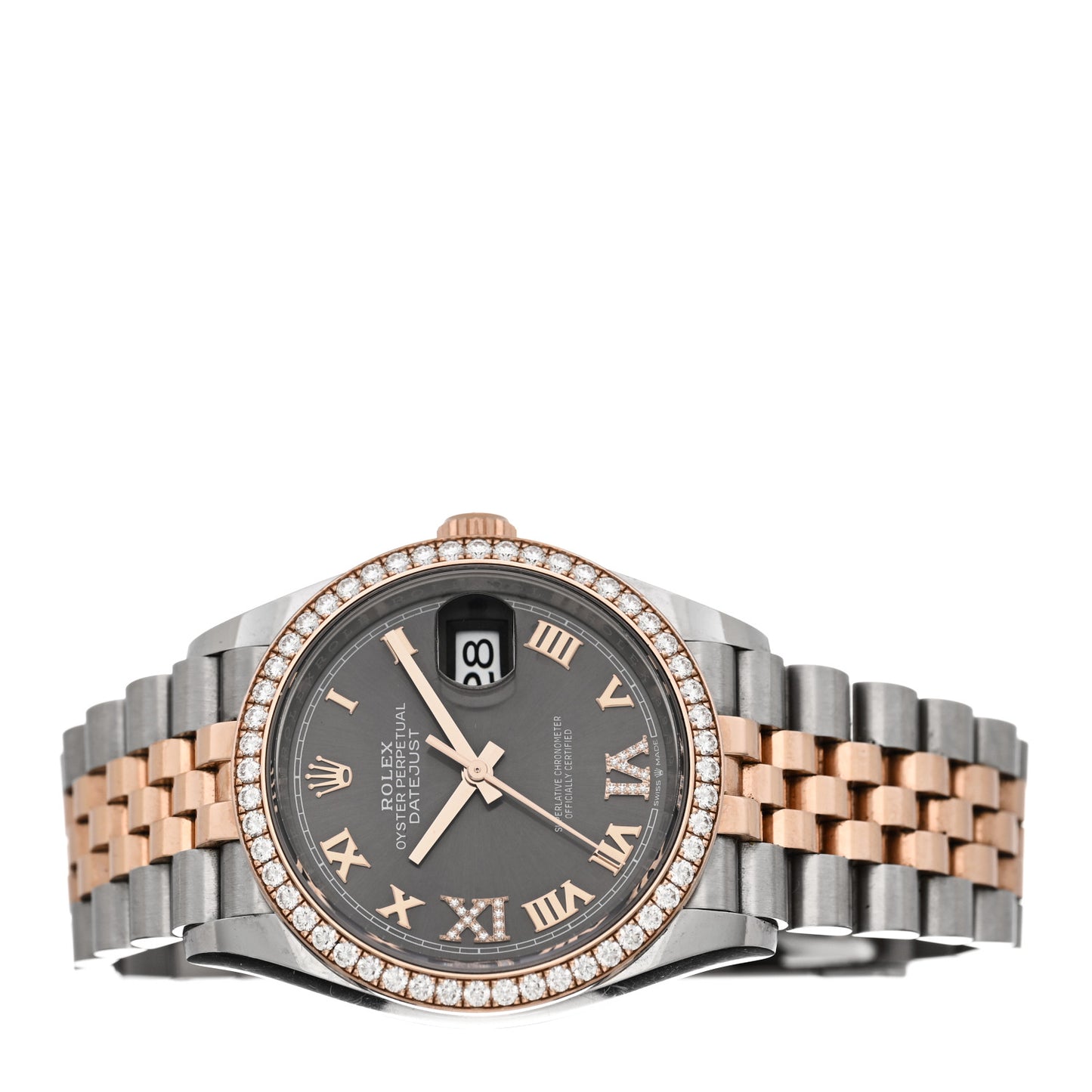 Stainless Steel 18K Everose Gold Diamond 36mm Oyster Perpetual Datejust Watch Rhodium Roman 126281RBR
