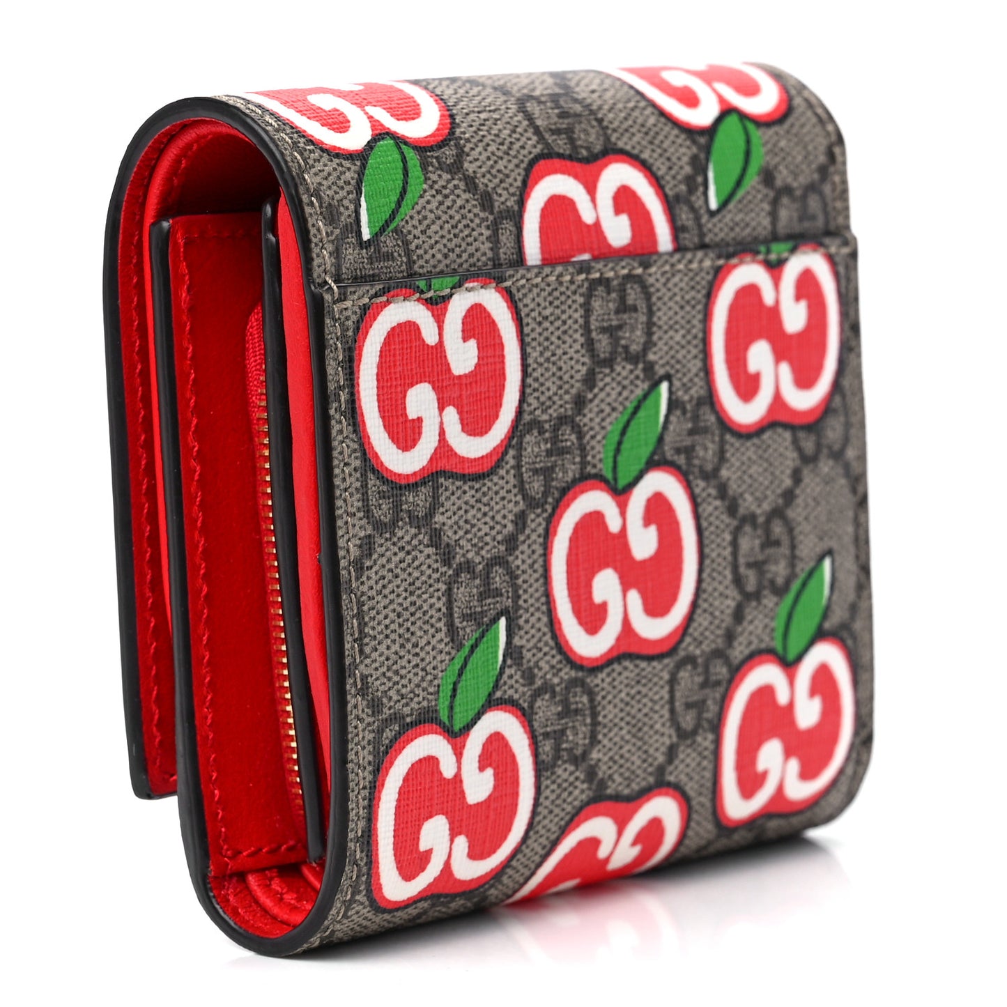 GG Supreme Apple French Wallet Beige Multicolor Lobster Red