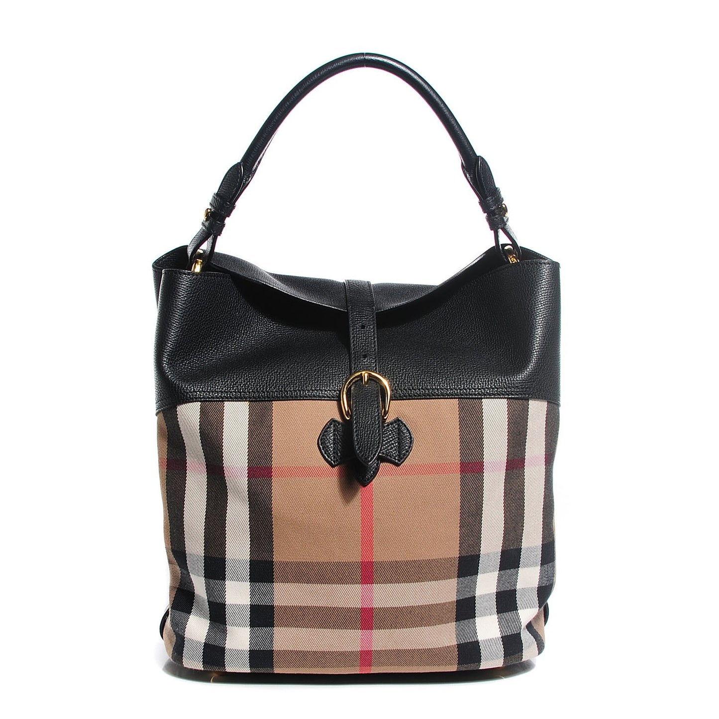 Grainy Calfskin House Check Medium Sycamore Hobo Black