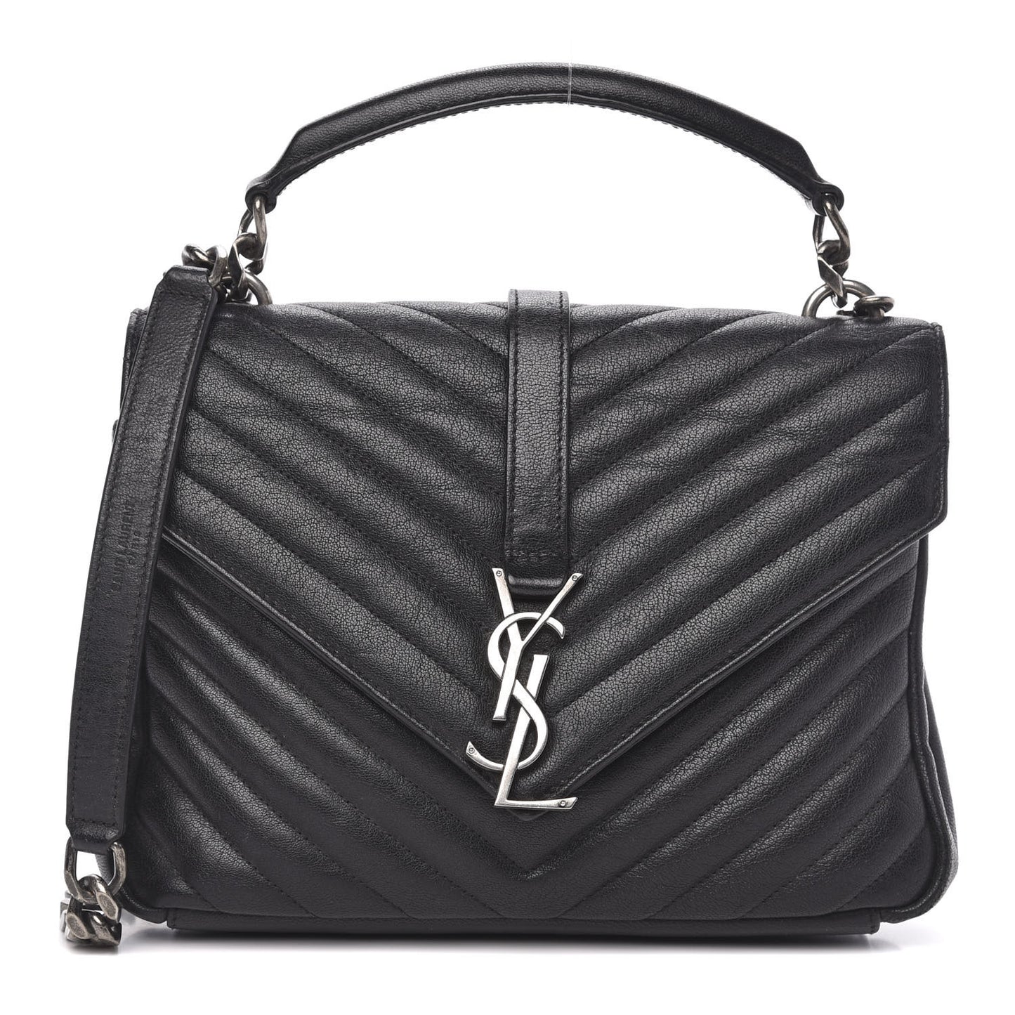 Sheepskin Matelasse Chevron Monogram Medium College Bag Black