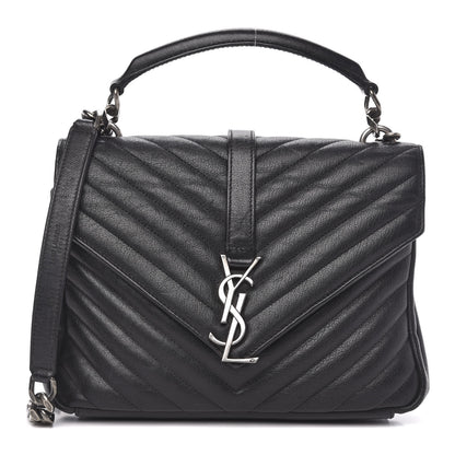 Saint Laurent Sheepskin Matelasse Chevron Monogram Medium College Bag Black 1 of 15
