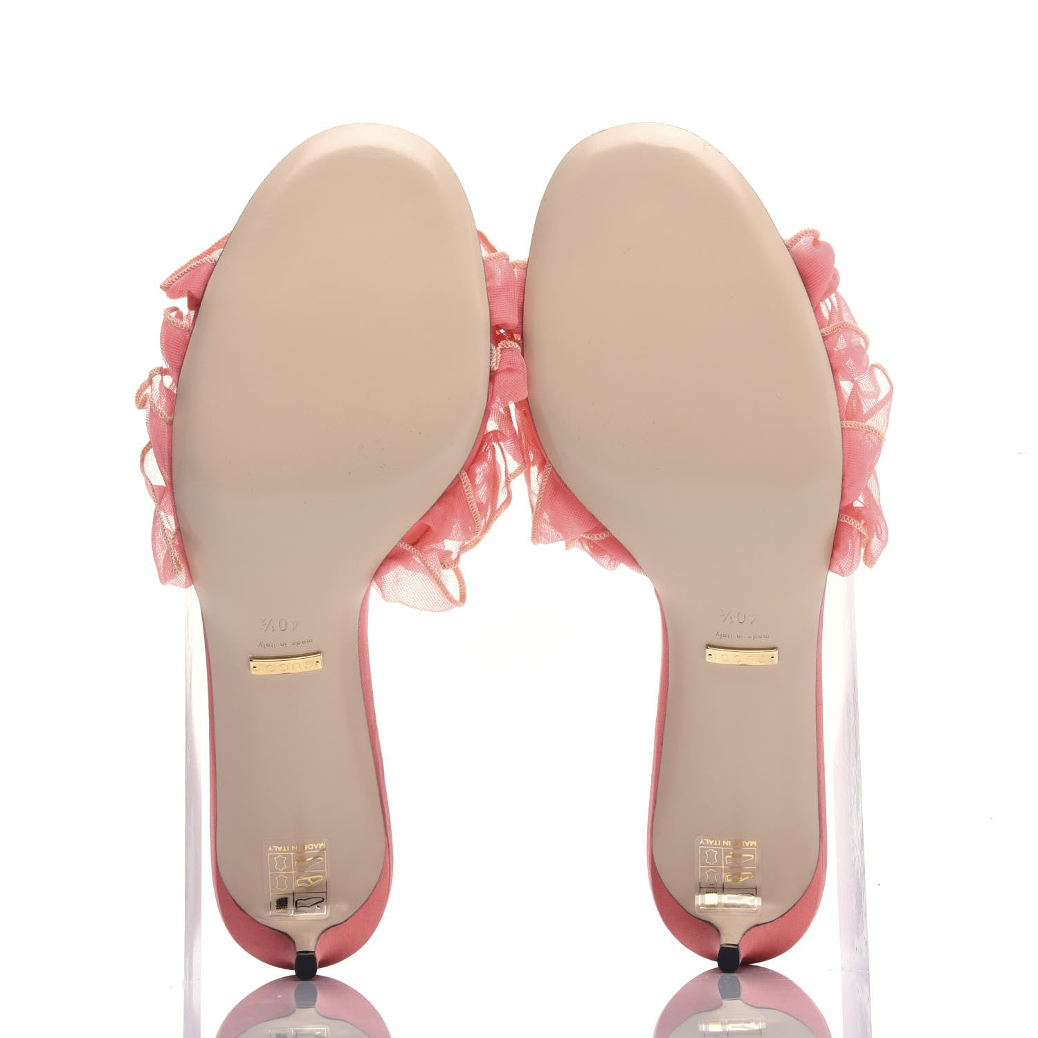 Gucci Tulle Ruffle Low Heel Slide Sandals 40.5 Peach White 6 of 10