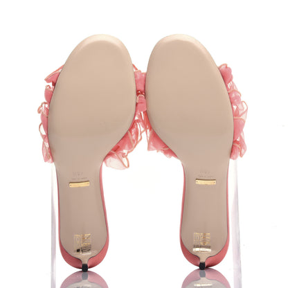 Gucci Tulle Ruffle Low Heel Slide Sandals 40.5 Peach White 6 of 10