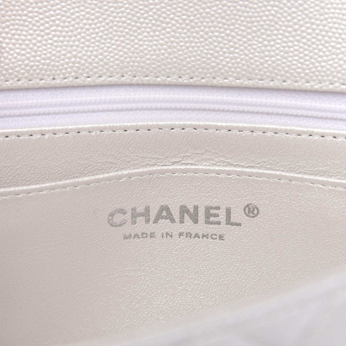 Iridescent Caviar Quilted Mini Top Handle Rectangular Flap White